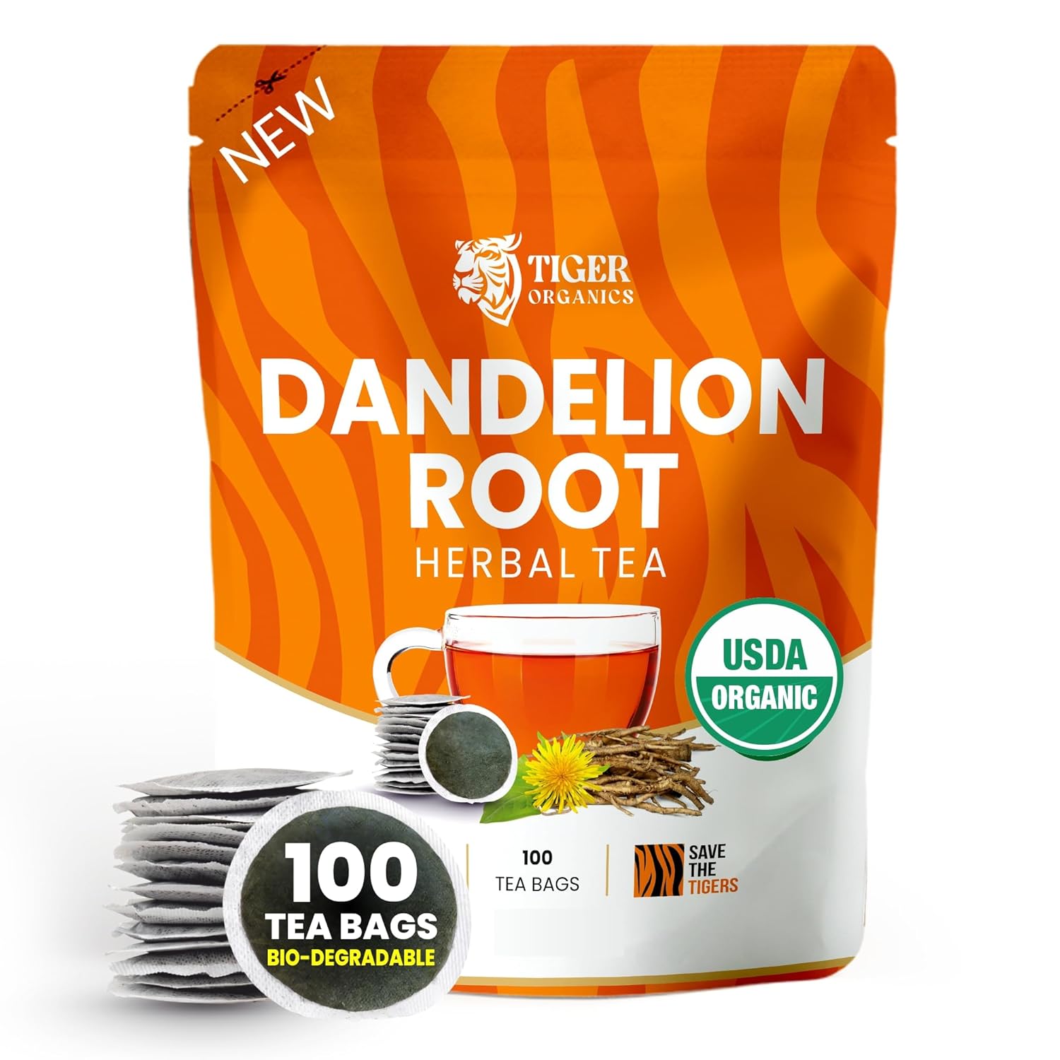 Tiger Organics Dandelion Root Tea Supports Liver Cleansing & Improves Kidney Function 100 Teabags