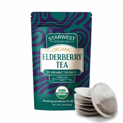 Starwest Botanicals Organic Elderberry Tea Caffeine Free Herbal Tea Blend Immune System Support 20 Teabags