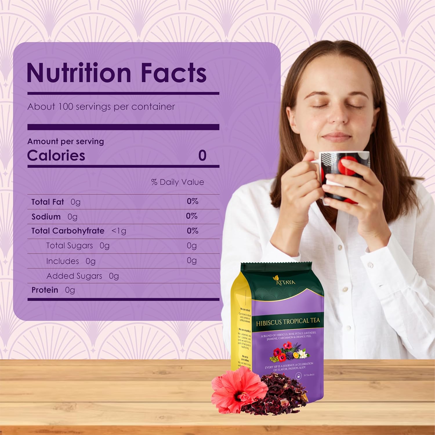 Attaya Hibiscus Tropical Herbal Tea Bags Lowers Blood Pressure & Supports Heart Health 35 Pyramid Tea Bags