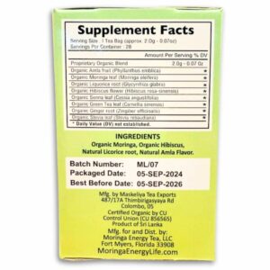 Moringa Turmeric Ginger 28 Tea Bags Keto Detox Paleo Vitamin & Minerals Booster