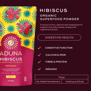 Aduna Organic Hibiscus Powder 100% Hibiscus Flower for Skin Gut and Heart Health 275g