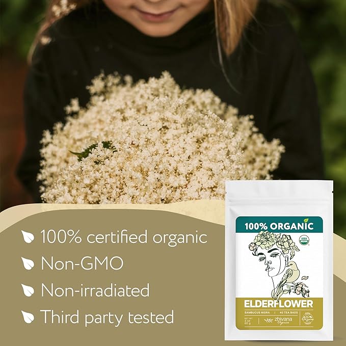 Organic Elderflower Tea Bags for Respiratory Health Immunity 40 Teabags
