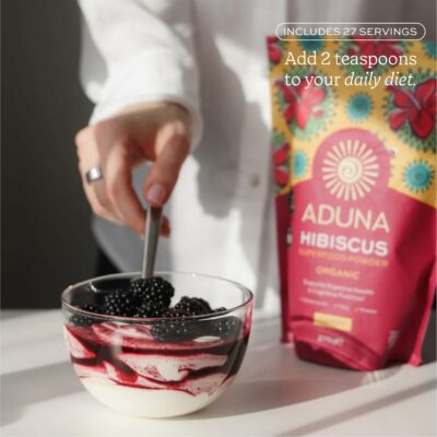 Aduna Organic Hibiscus Powder 100% Hibiscus Flower for Skin Gut and Heart Health 275g