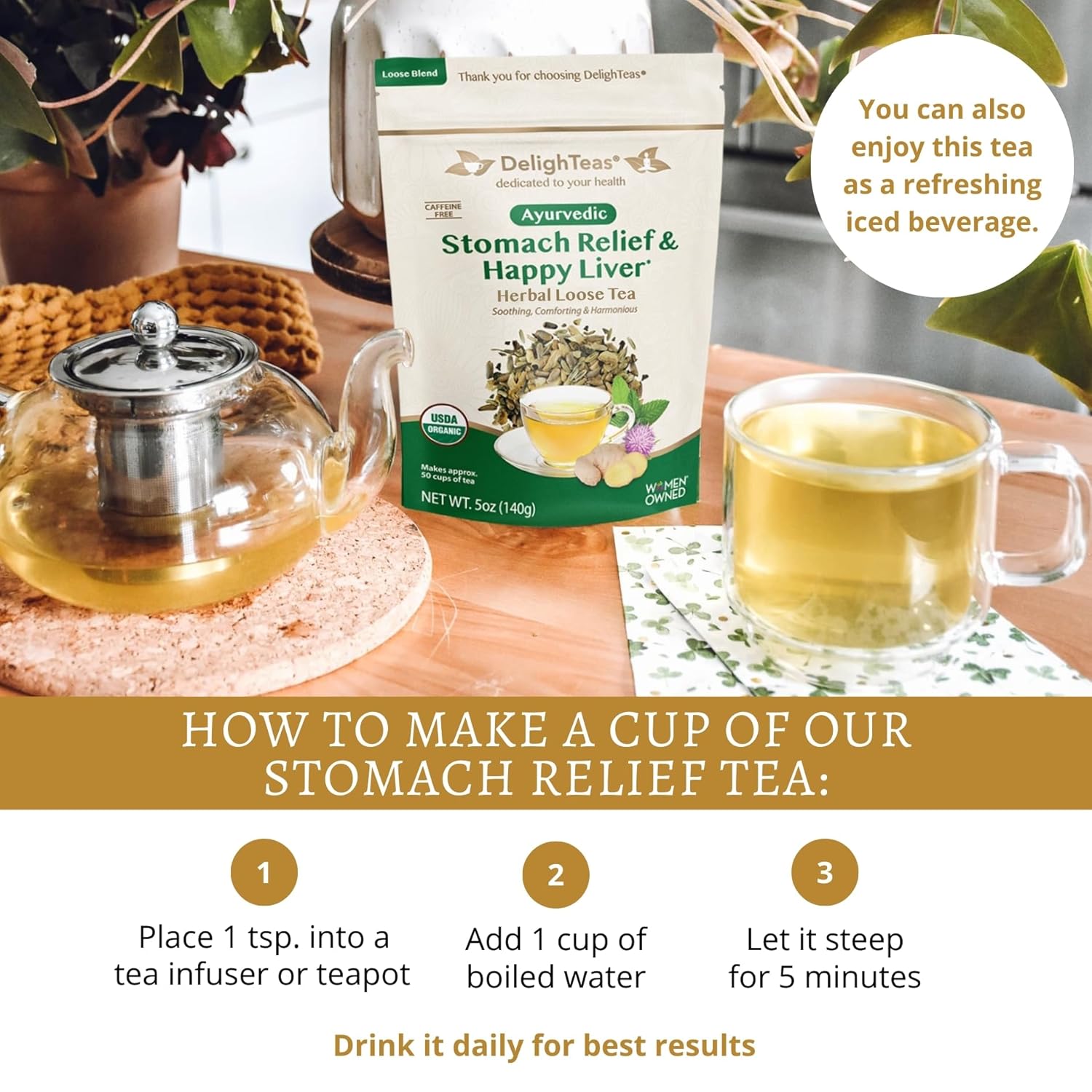 DelighTeas Liver Detox tea Stomach Relief & Liver Cleansing 50 Servings 5oz