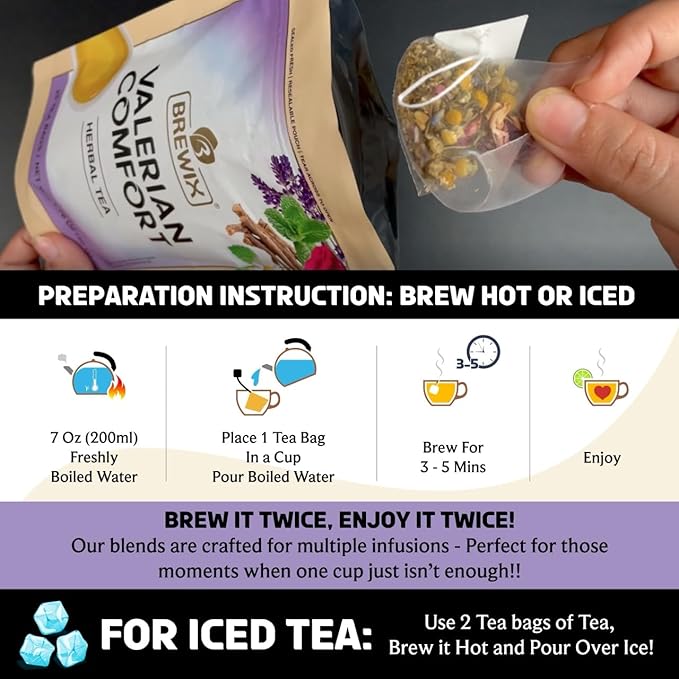 BREWIX Valerian Comfort Tea Calming for Bedtime 25 Tea Bags