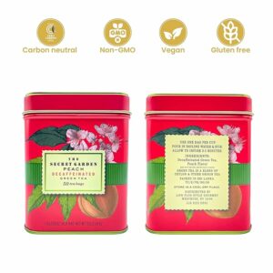 Premium Decaf Peach Herbal Green Tea Bags 50 Pack Designer Tin 50 Teabags