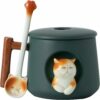 DIHOclub Adorable 3D Ceramic Cat Mug with Lid and Spoon