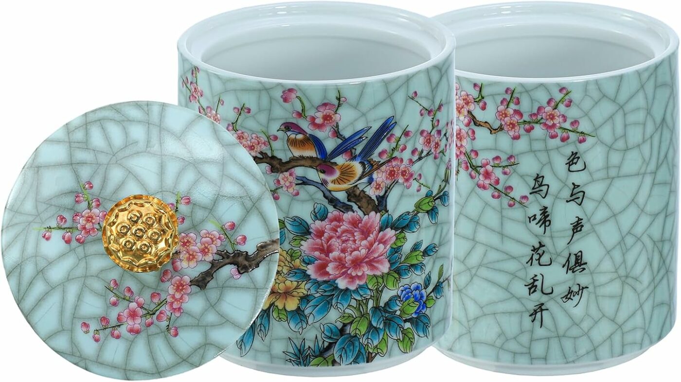 Enamel Ceramic Tea Canister Tea Storage Container Tins Jar