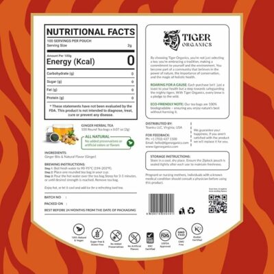 Tiger Organics Ginger Herbal Tea 100 Teabags