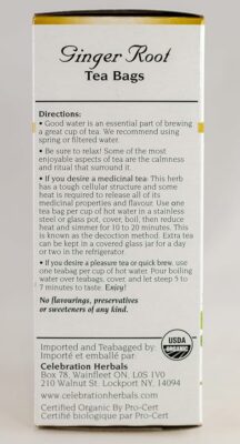 CELEBRATION HERBALS Ginger Root Tea Organic 24 TeaBag