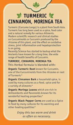 Herbal Cup Ayurveda Turmeric Tea Organic Cinnamon Moringa 16 Teabags