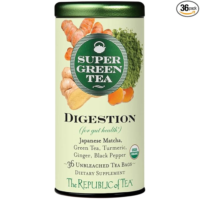 The Republic of Tea Organic Digestion SuperGreen Tea Tin 36 Tea Bags