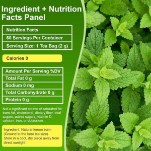 Lemon Balm Tea 60 Tea Bags 100% Natural Stress Relief Calm & Sleep Support