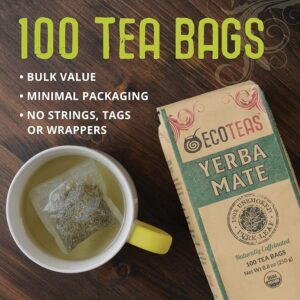 ECOTEAS Organic Yerba Mate Tea Bags Natural Energy & Detox Herbal Tea 100 Teabags
