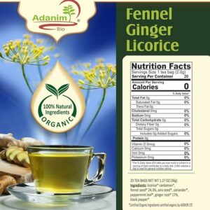 Adanim Bio Organic Fennel Ginger Herbal Tea 20 Teabags