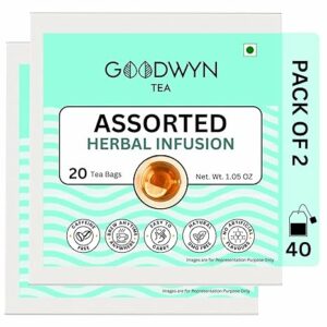 Goodwyn Assorted Herbal Infusion Tea 40 Tea Bags 4 Premium Caffeine-Free Varieties