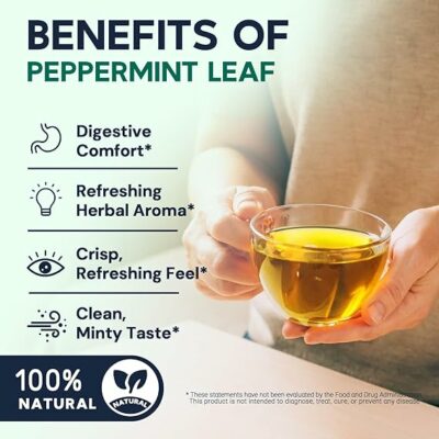 Hiihone Peppermint Tea Bags Pure & Natural Peppermint Leaves 100 Teabags