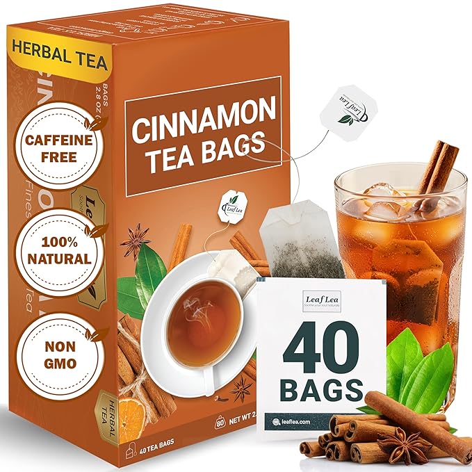LeafLea 40 Cinnamon Tea Bags 100% Natural Ground Cinnamon Stick Herbal Tea