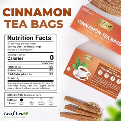 LeafLea 40 Cinnamon Tea Bags 100% Natural Ground Cinnamon Stick Herbal Tea