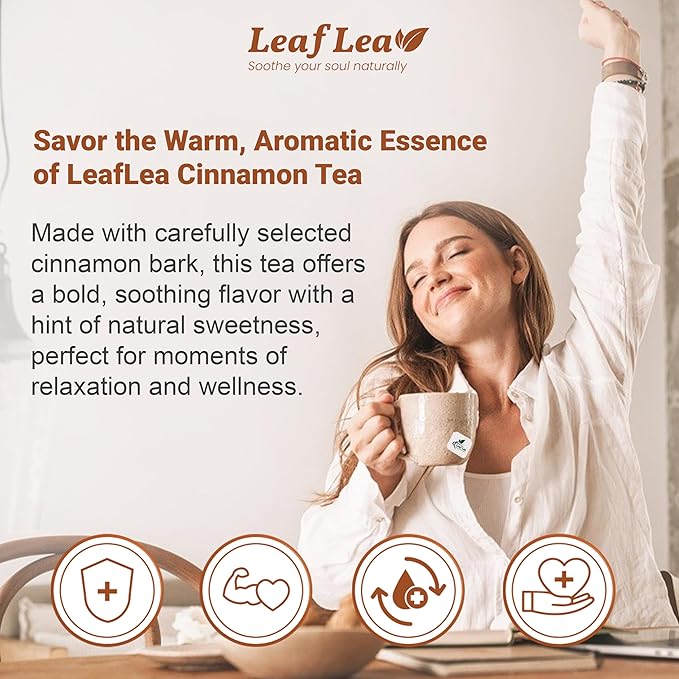 LeafLea 40 Cinnamon Tea Bags 100% Natural Ground Cinnamon Stick Herbal Tea