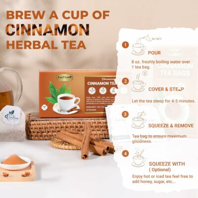 LeafLea 40 Cinnamon Tea Bags 100% Natural Ground Cinnamon Stick Herbal Tea