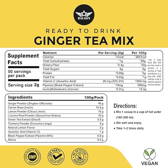 Ginger Turmeric Tea Mix Refreshing Blend of Decaf Green Tea 50 Servings