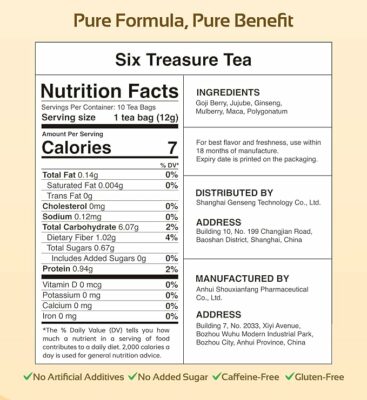 Kidney Tea Formula Ginseng Six Treasures Tea Blend for Men Women