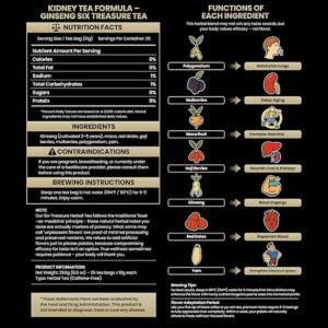 Kidney Tea Ginseng Six Treasure Tea for Men & Women 7 Precious Natural Ingredients Formula 25 Teabags