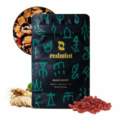 Redmint Herbal Tea Mastery Brain Boost Five Treasures Tea for Focus and Energy 10 TeaBags