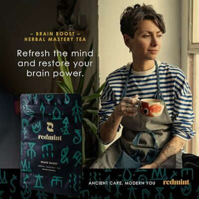 Redmint Herbal Tea Mastery Brain Boost Five Treasures Tea for Focus and Energy 10 TeaBags