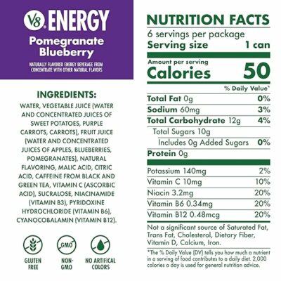 V8 +Energy Pomegranate Blueberry Juice Energy Drink Pack of 6