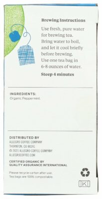 Allegro Tea Organic Northwest Peppermint Tea Bags 20 Teabags