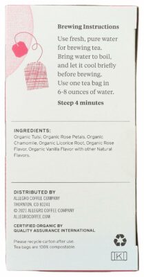 Allegro Tea Organic Rose Tulsi 20 Tea Bags