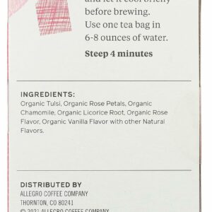 Allegro Tea Organic Rose Tulsi 20 Tea Bags
