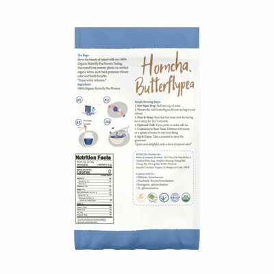 Homcha USDA Organic Butterfly Pea Flower Tea Bags 30 Herbal Tea Bags