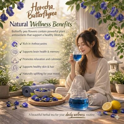 Homcha USDA Organic Butterfly Pea Flower Tea Bags 30 Herbal Tea Bags