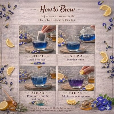 Homcha USDA Organic Butterfly Pea Flower Tea Bags 30 Herbal Tea Bags