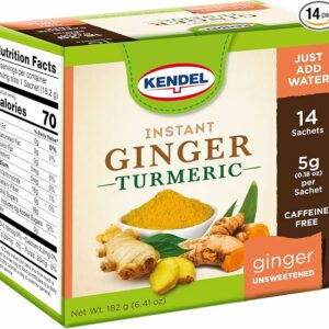 Kendel Instant Ginger Turmeric Tea Unsweetened Real Ginger Powder Drink 14 Sachets