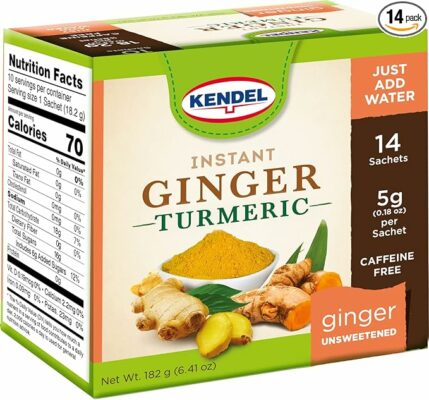 Kendel Instant Ginger Turmeric Tea Unsweetened Real Ginger Powder Drink 14 Sachets