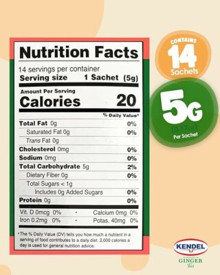 Kendel Instant Ginger Turmeric Tea Unsweetened Real Ginger Powder Drink 14 Sachets