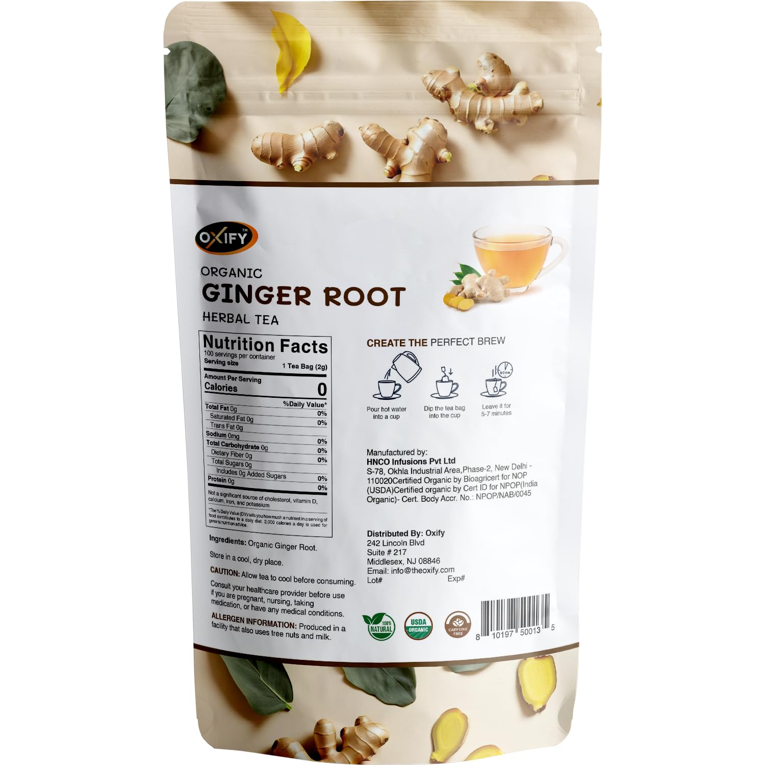 Oxify Organic Ginger Root Herbal Tea 100 Eco Friendly Tea Bags