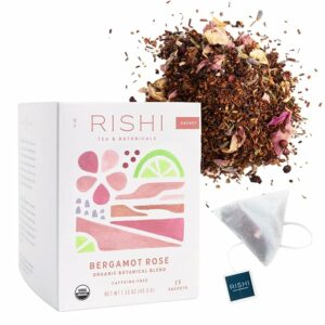 Rishi Tea Bergamot Rose Herbal Tea Organic Caffeine Free 15 Sachet Bags
