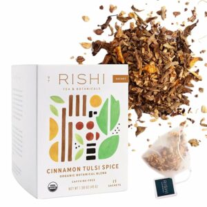 Rishi Tea Cinnamon Tulsi Spice Herbal Tea Organic Caffeine Free 15 Sachet Bags