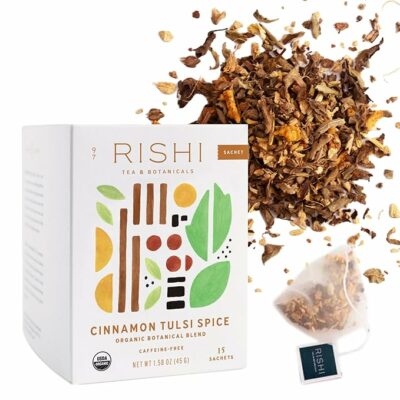 Rishi Tea Cinnamon Tulsi Spice Herbal Tea Organic Caffeine Free 15 Sachet Bags