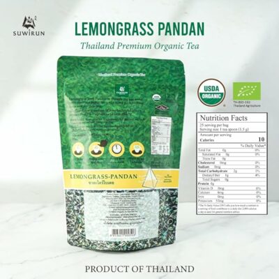 Suwirun Organic Lemongrass & Pandan Tea 25 Bags Product of Thailand