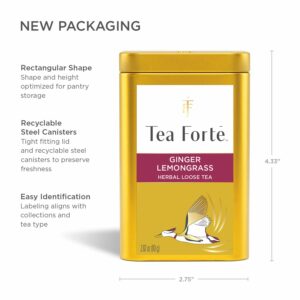 Tea Forte Ginger Lemongrass Premium Loose Leaf Herbal Tea Canister