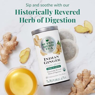 The Republic of Tea Organic Indian Ginger SuperHerb Tea Tin 36 Herbal Tea Bags