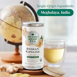 The Republic of Tea Organic Indian Ginger SuperHerb Tea Tin 36 Herbal Tea Bags