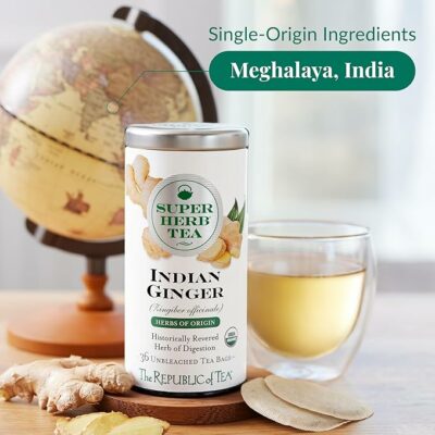 The Republic of Tea Organic Indian Ginger SuperHerb Tea Tin 36 Herbal Tea Bags