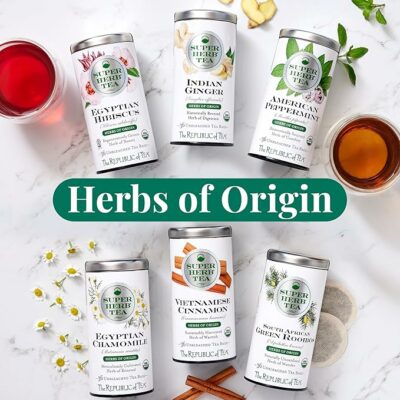 The Republic of Tea Organic Indian Ginger SuperHerb Tea Tin 36 Herbal Tea Bags